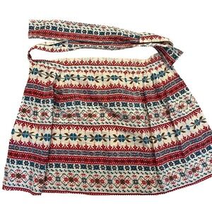 VTG Handmade Half Apron With Pocket & Tie Great Shape Geometric Red Teal‎ Aztec